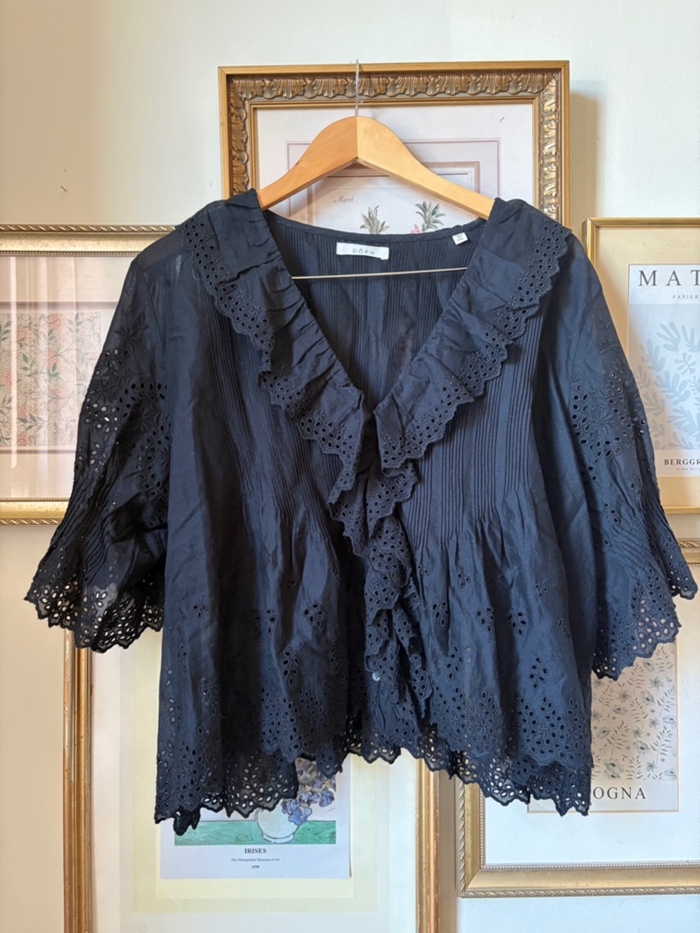 Doen Black Eyelet Ruffle Button-Front Top - Picture 8 of 14